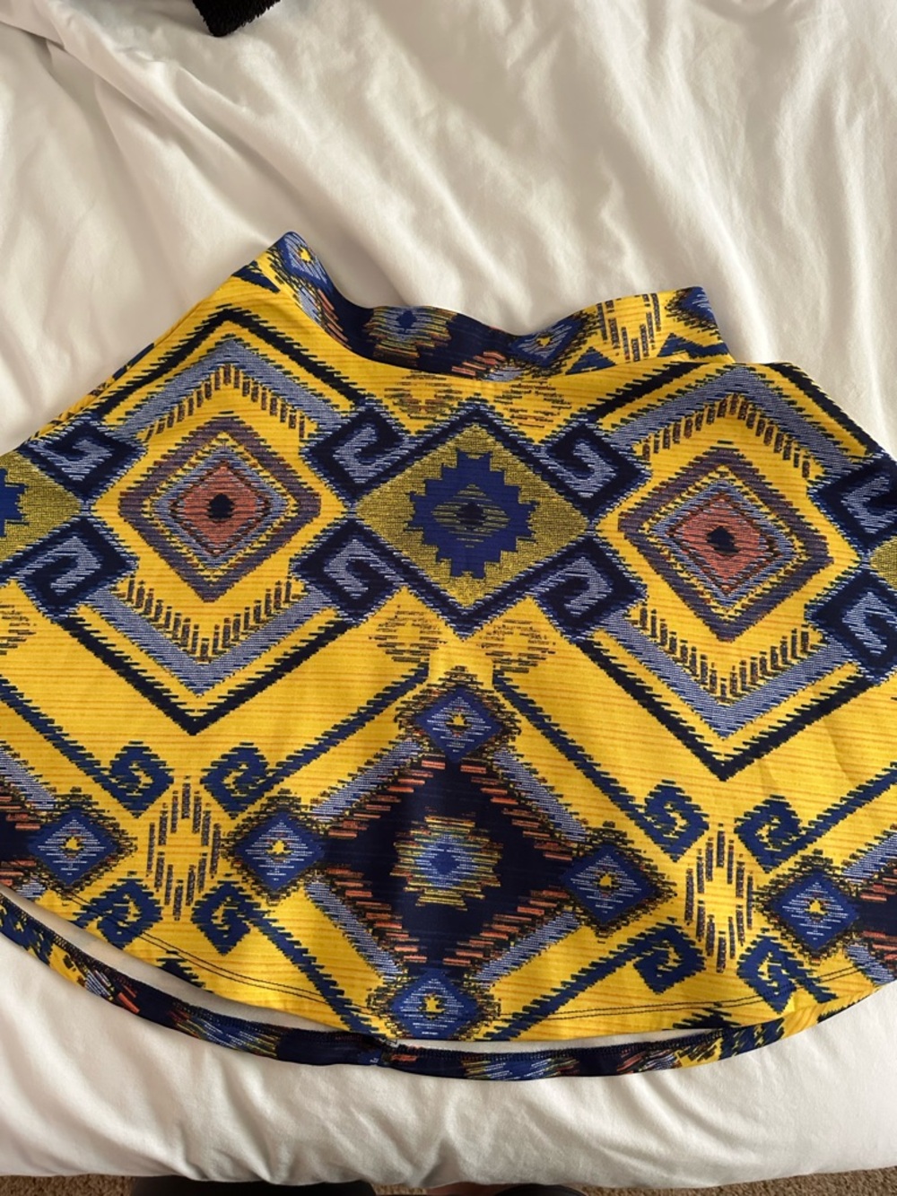 Xhilaration Yellow Geometric Skater Skirt with Navy Accents